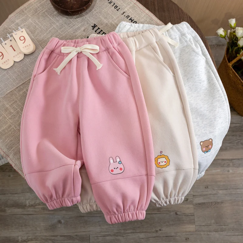 

LYY-Girls' Pants Spring and Autumn2024New Children Cartoon Sports Pants Baby Girl Western Style Leisure Outer Wear Trousers