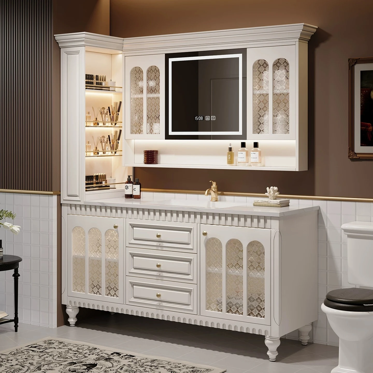 Bathroom Wash Table Floor-to-ceiling wash basin cabinet Bathroom smart mirror cabinet