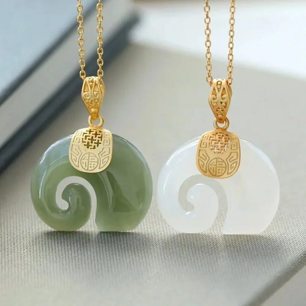 

Boutique Natural Stone Hetian Jade Elephant Pendant 18K Gold Plated Chain Necklace Choker Jewelry for Women Birthday Anniversary