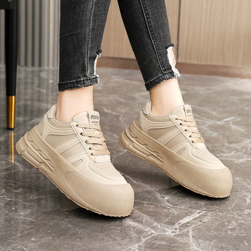 Women's Thick Sole Sneakers Simple Design Shoes Comfortable Lace-up Sneakers Fashionable Casual Running Tennis Sneakers