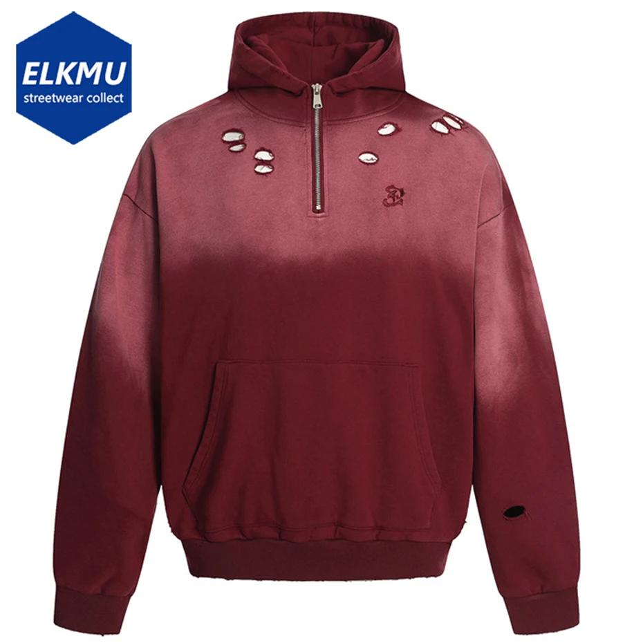 

Vintage Ripped Hoodies Gradient Oversized Pullovers Men Streetwear Harajuku Hip Hop Hoodies Sweatshirts