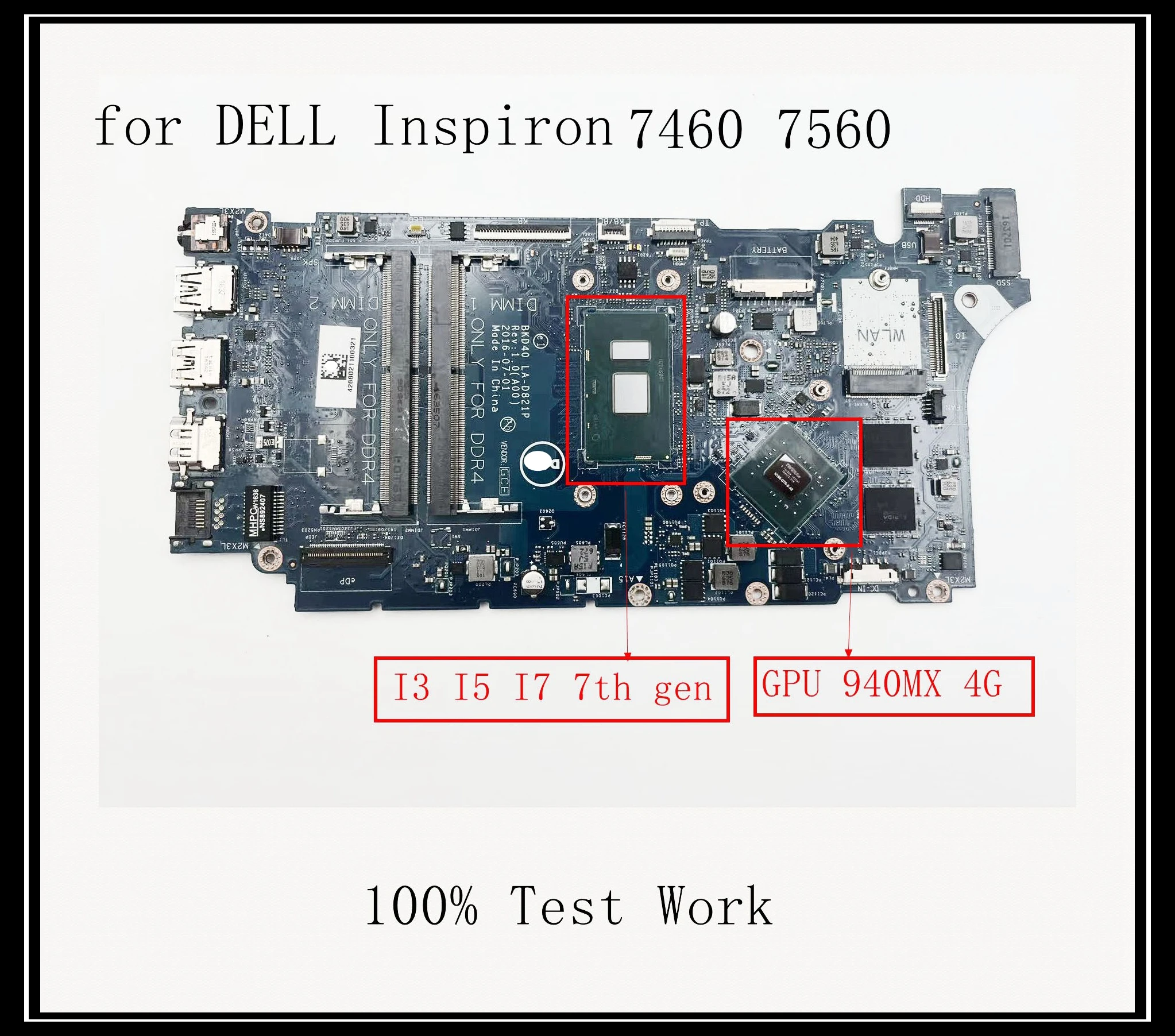 

For DELL Inspiron 7560 7460 5568 Laptop Motherboard LA -D821P DDR4 GPU 940MX 4G CN-0kp4n2 2ptf1 H0W16 100% Testing Work