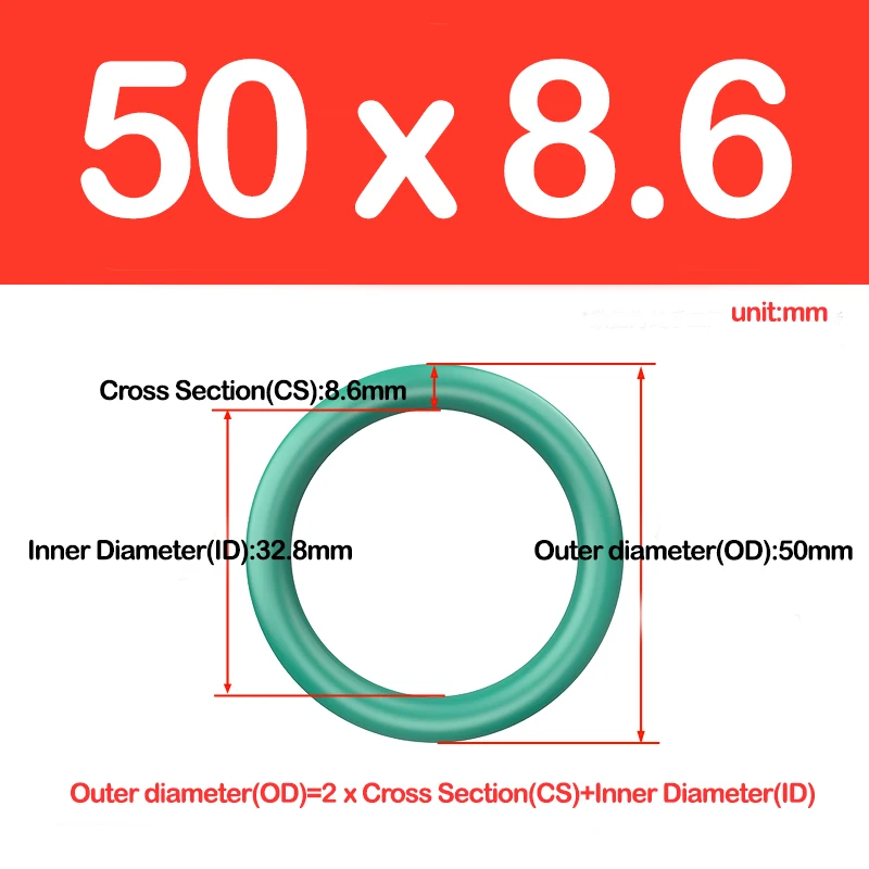 CS 8.6mm,Green FKM O Ring Seal Thickness Oil Gaskets Fuel Washer,Fluorine Rubber O-Rings,Outer diameter(OD) x Cross Section(CS)