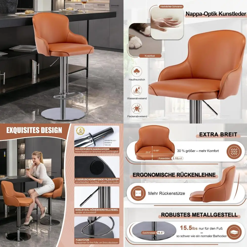 

Modern Grade Leather Swivel Bar Stools with Adjustable Height and Backrest for Kitchen Counter