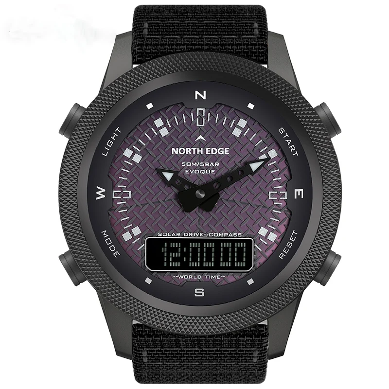 NORTH EDGE Männer Digitale Solar Uhr Herren Outdoor Sport Uhren Voll Metall Wasserdicht 50M Kompass Countdown Stoppuhr Smart uhr