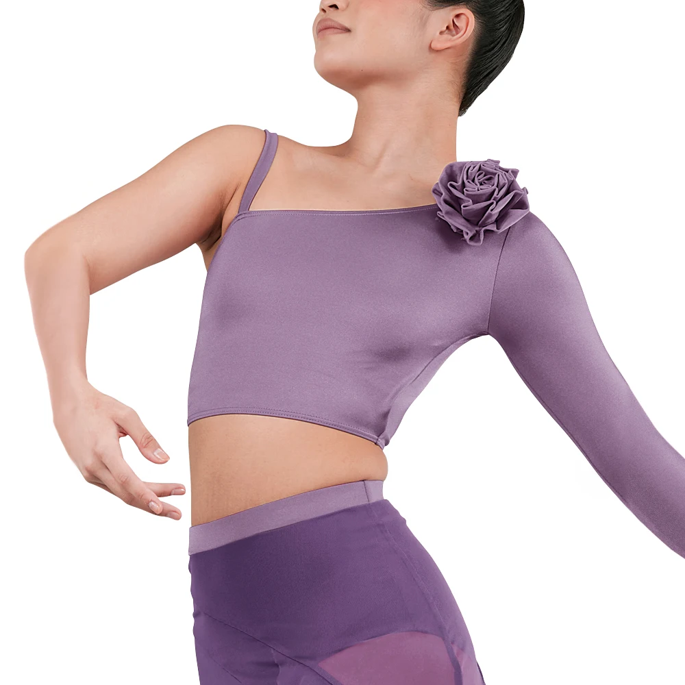 EpoTop-Camisole de brevFlorale Asymétrique à Manches sulfpour Femme, Vêtements Lyriques Contemporains, Costume de Compétition de Jazz