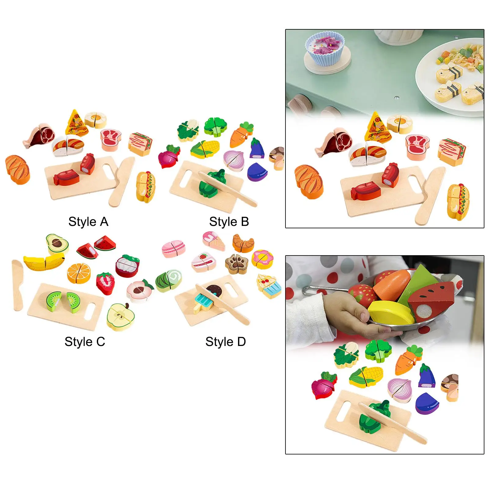 Wooden Cutting Play Foods Toy Wooden Cutting Toys Set Wooden Play Foods Set for Party Favors Activity Birthday Gift 3 Years Old