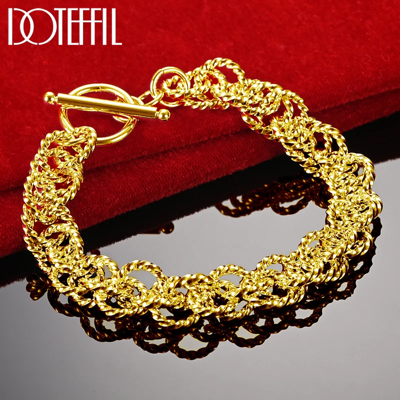 DOTEFFIL Brand Design 18K Gold 925 Sterling Silver Charm Bracelet Exquisite Jewelry Silver For Women Gift Party