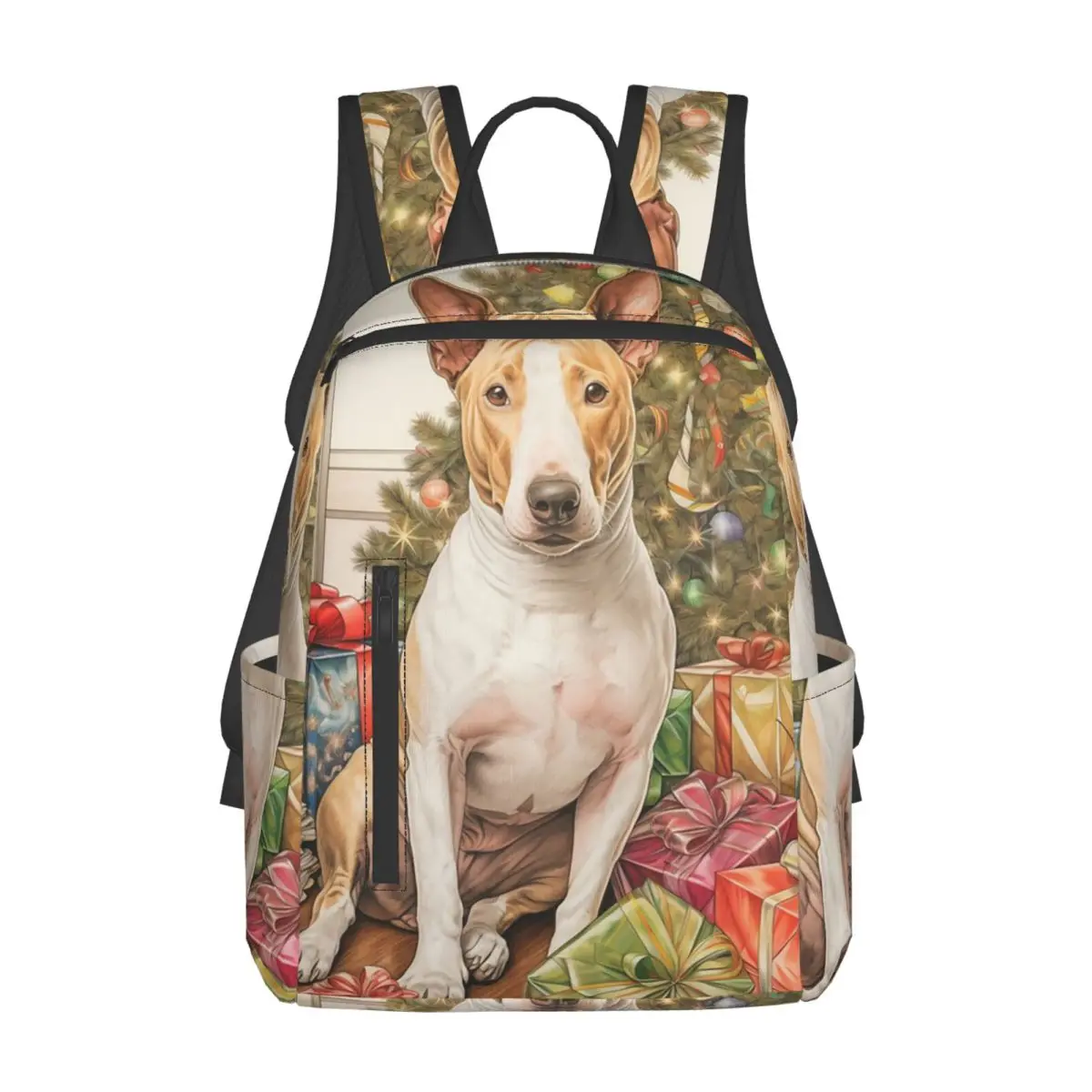 

Christmas Staffordshire Bull Terrier Dog Portrait Backpack Daypack Large Capacity Kids BookBag School Bag Shoulder Bags