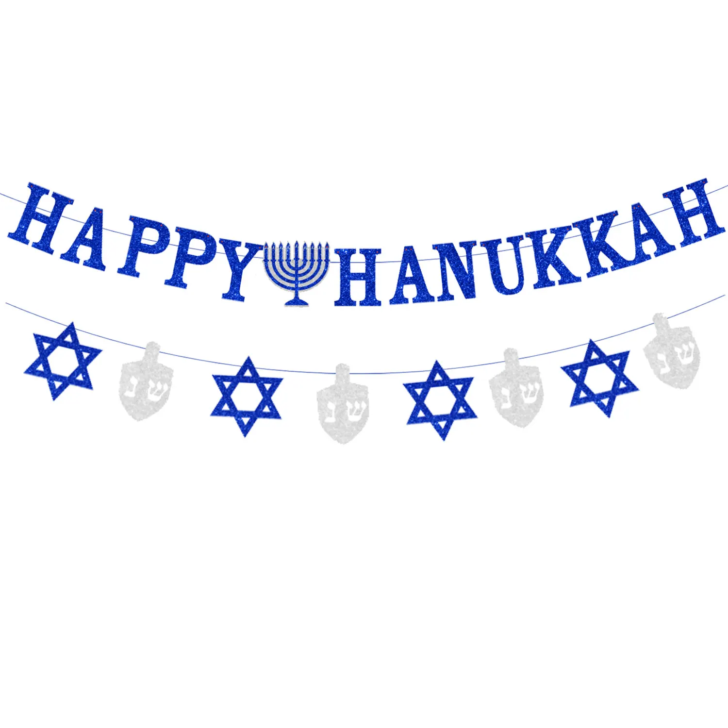 KREATWOW-Star of David Gyro Glitter Banner Garland, Happy Hanukkah Party Decorations Supplies