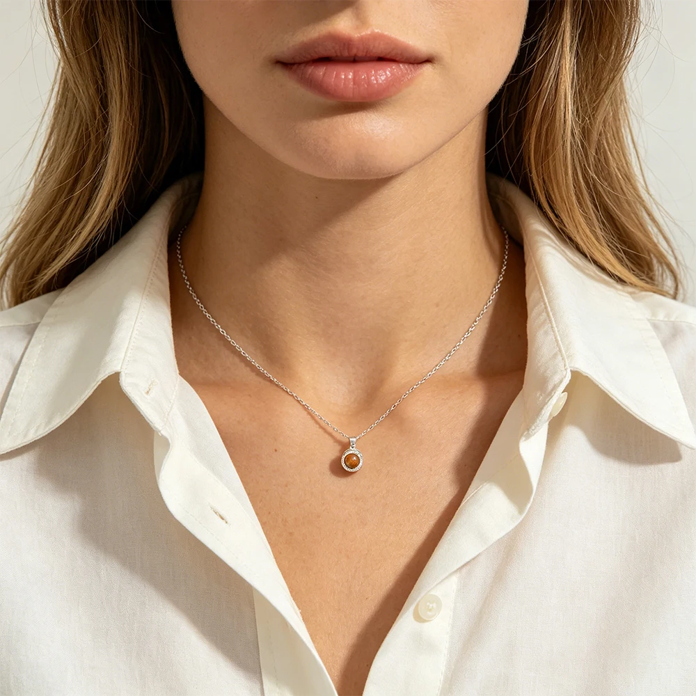 Tiger Eye Cz Halo Necklace For Women Minimalist Dainty Pendant For Everyday Office Wear And Romantic Date Nights Jewelry Gift