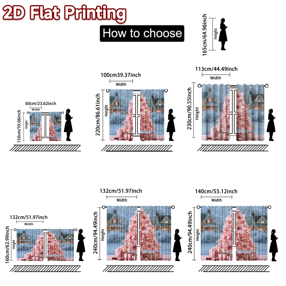 2D flat printing 2pcs Trend Christmas Curtains Christmas Pink Tree Digitally printed polyester, durable Family Party Decoration