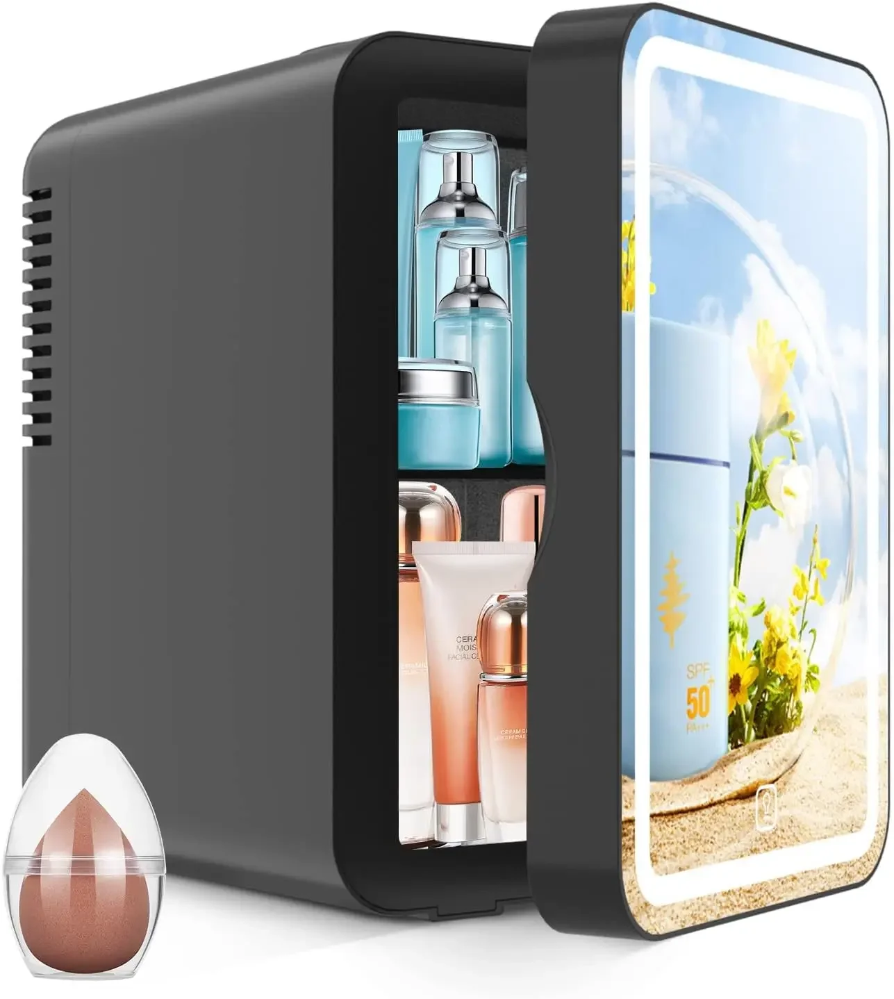 ECONOMICAL COOSEON Mini Fridge with Mirror for Beauty, Skin Care, Makeup | Compact AC/DC Thermoelectric Cooler and Warmer Refrig