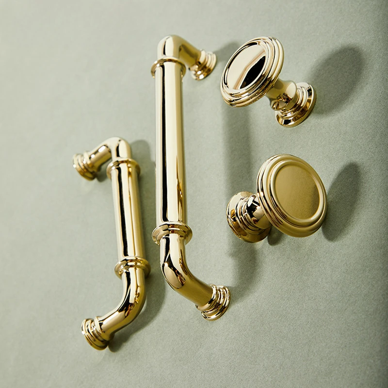 

French Style Solid Brass Cabinet Knobs and Handles Luxury Bright Gold/Silver Handles for Furniture Dresser Drawer Knobs