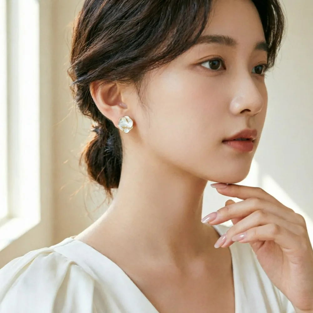 White Enamel Flower Stud Earrings For Women 2026 Unique Folded Design Multi-Layer Small Floral Fashion Jewelry