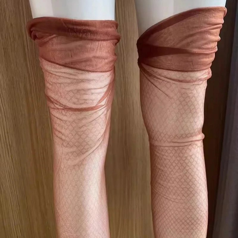 Geometric Diamond Plaid Thigh High Stockings Women Sexy 5D Ultrathin Pure Nylon Non-elastic Long Stockings For Garter Belt