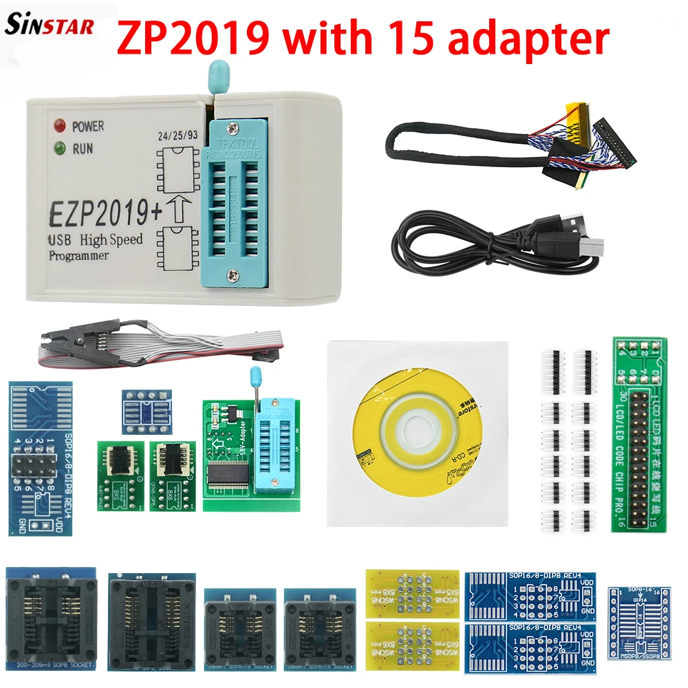 100% Original EZP2019 with 15 Adapter High-speed USB SPI Programmer EEPROM Better than CH341A EZPO2010 EZP2013 Minipro Adapter