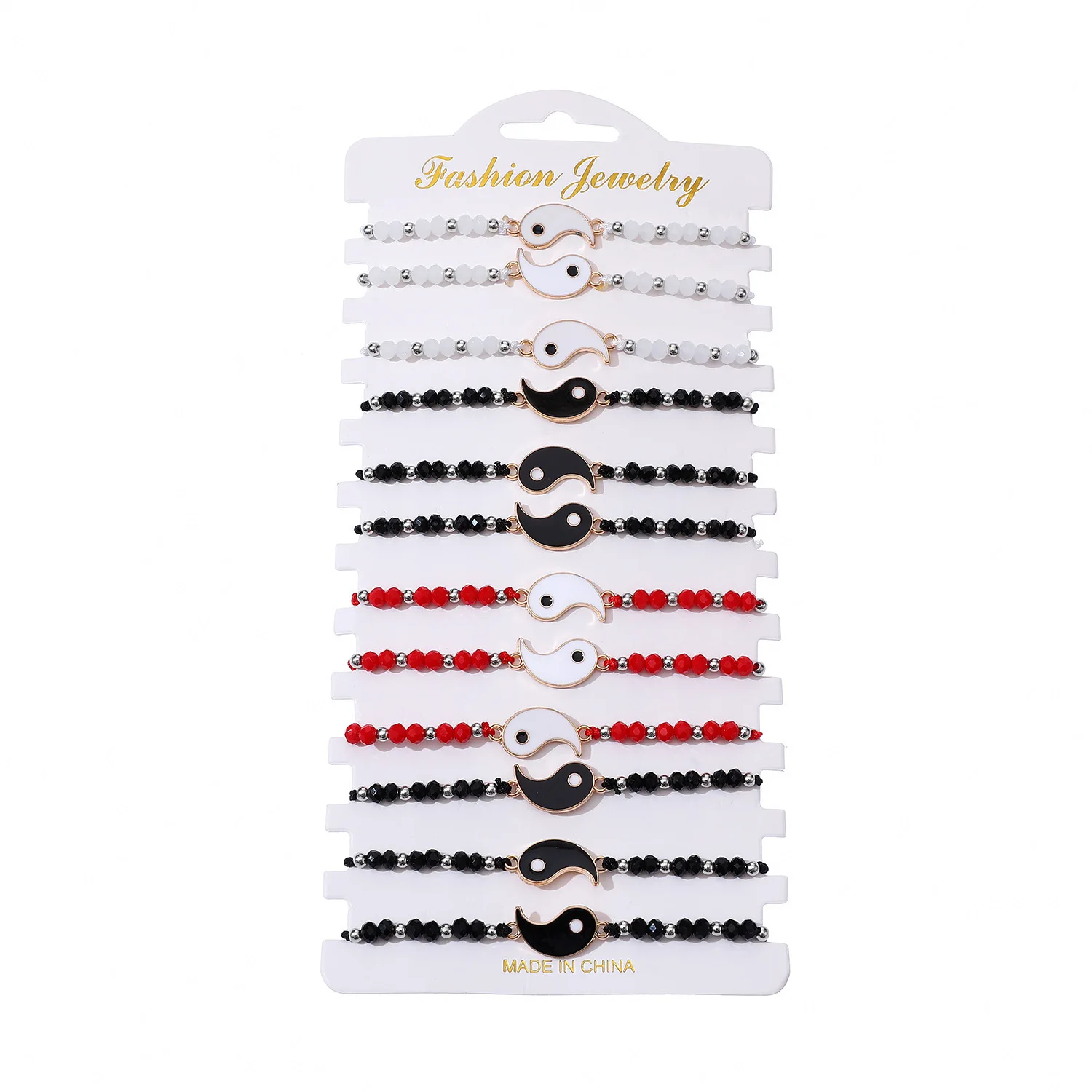12pcs hand-woven couple bracelet black & White Tai Chi Yin & Yang Baguatu Crystal beaded Black gallstone adjustable bracelet set