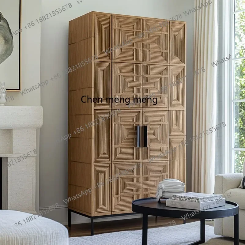 

E153 French solid wood carving flower storage cabinet antique bedroom wardrobe retro storage rattan dining side cabinet