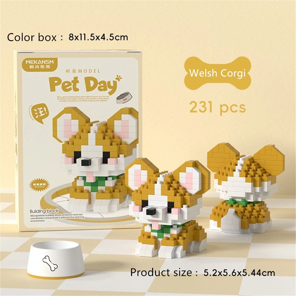 Nuevos muñecos de animales Kawaii con bonito gato y perro para mascotas, juguetes educativos de bloques de construcción adecuados para regalos de cumpleaños para niños