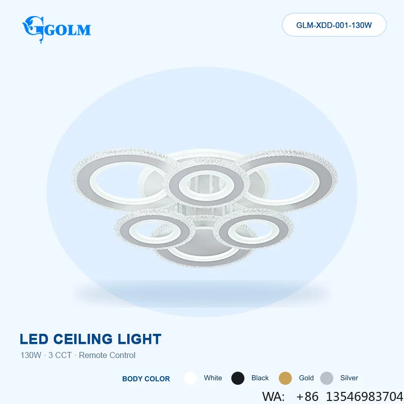 130W Round Multi Ring SMD2835 Iron Base PS Remote Control 3 CCT Ceiling Light for Dining Room Led Ceiling Light