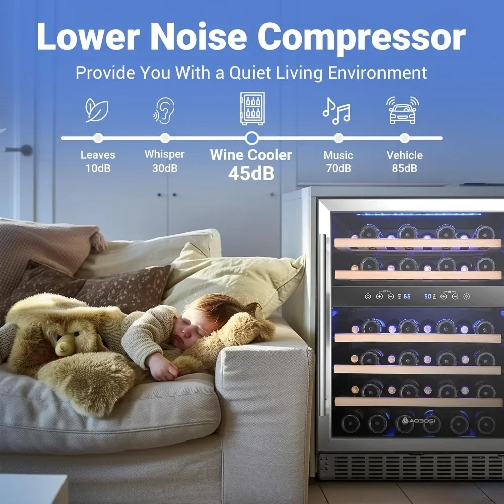 Refrigerador de vinho com porta de vidro de camada dupla e trava de segurança, controle de temperatura digital, refrigerador de vinho autônomo e embutido