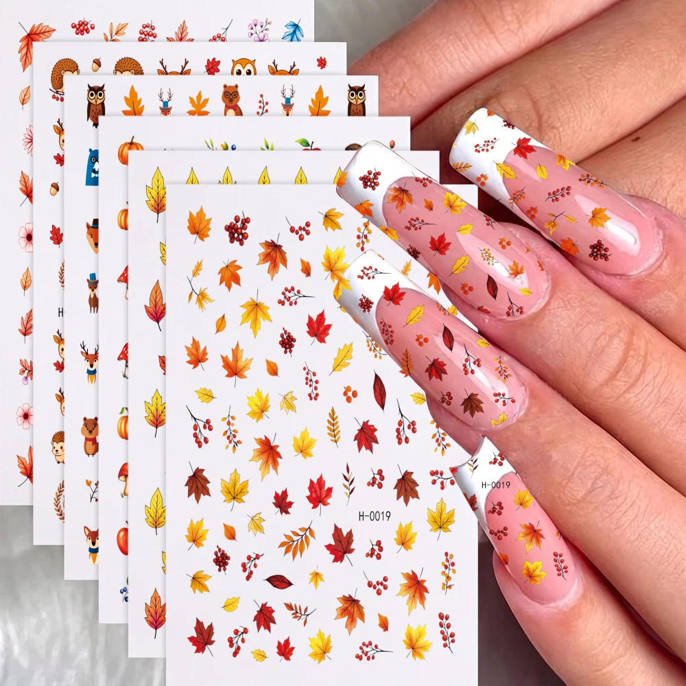 6Pcs Maple Leaf Acorn Berry Design Nail Art Decals Fall Nail Stickers Waterproof Nail Decor for Autumn Winter Manicure Supplies*