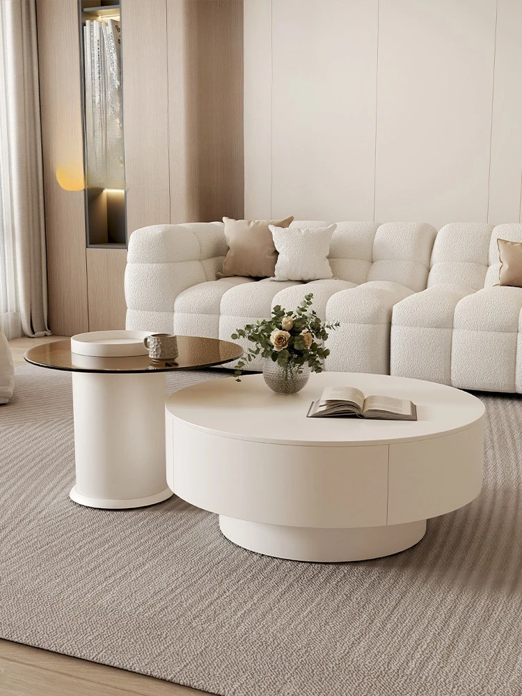 

Ветровой круглый журнальный столик из каменной плиты, гостиная, дом, 2024, новая комбинация стеклянного журнального столика для маленькой квартиры