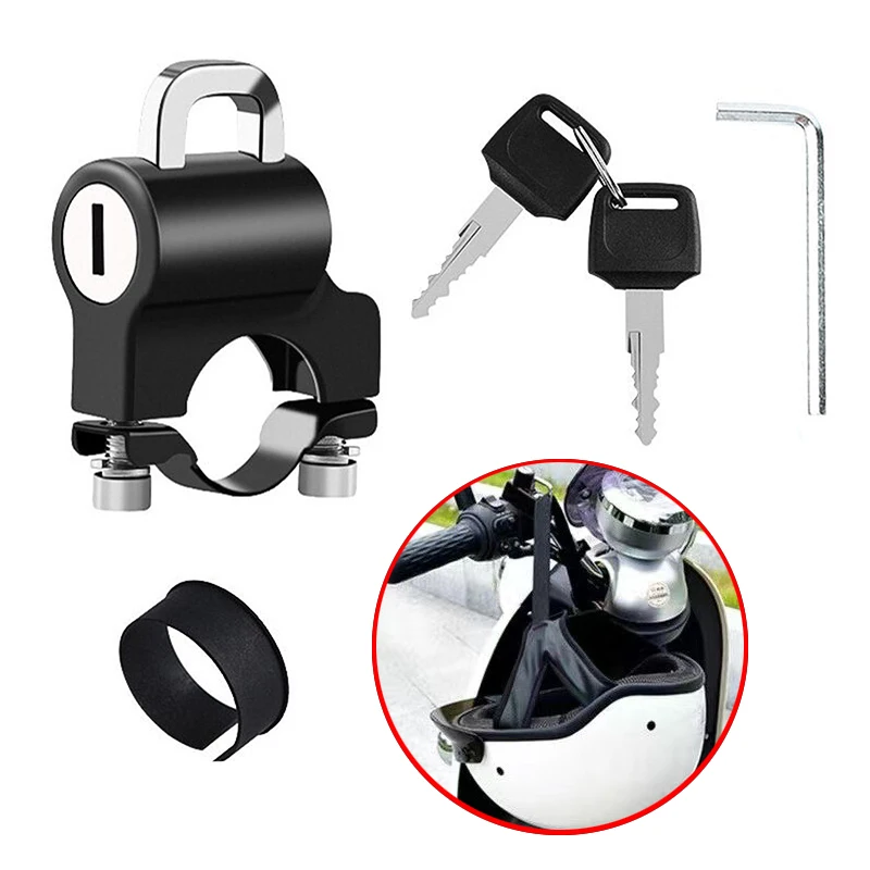 Helmet Lock Universal Bicycles Portable Security Anti-Theft Fixed Helmet for 22-24mm Handlebar Moto Accessories with Keys Set