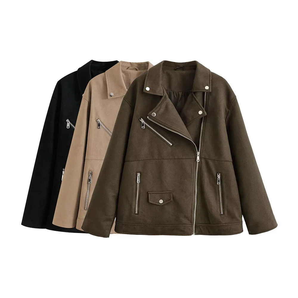 

2025 WOMAN fashion European and American style autumn new suede texture jacket retro long sleeve coat Outerwear Mujer