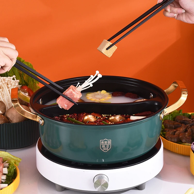 

Instant Noodle Divided Hot Pot Dish Double Thickened Lamb Hot Pot Korean Round Glass Lid Non-stick Soup Fondue Chinoise Cookware