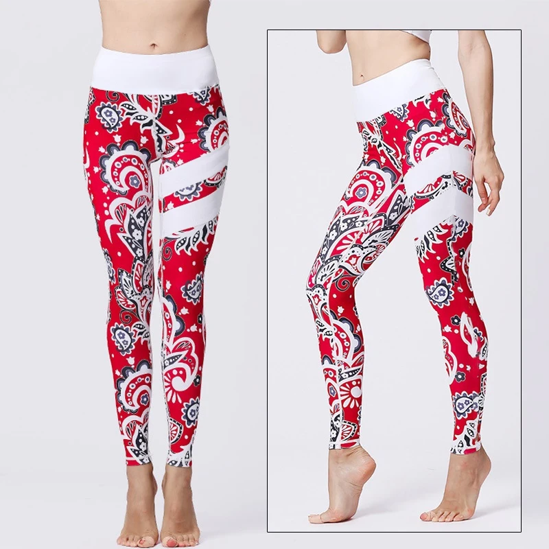 Yoga Pants Women Flower High Waist Sports Leggings Girl Tights Push Up Trainer Running Trousers Workout Tummy Control XS-8XL