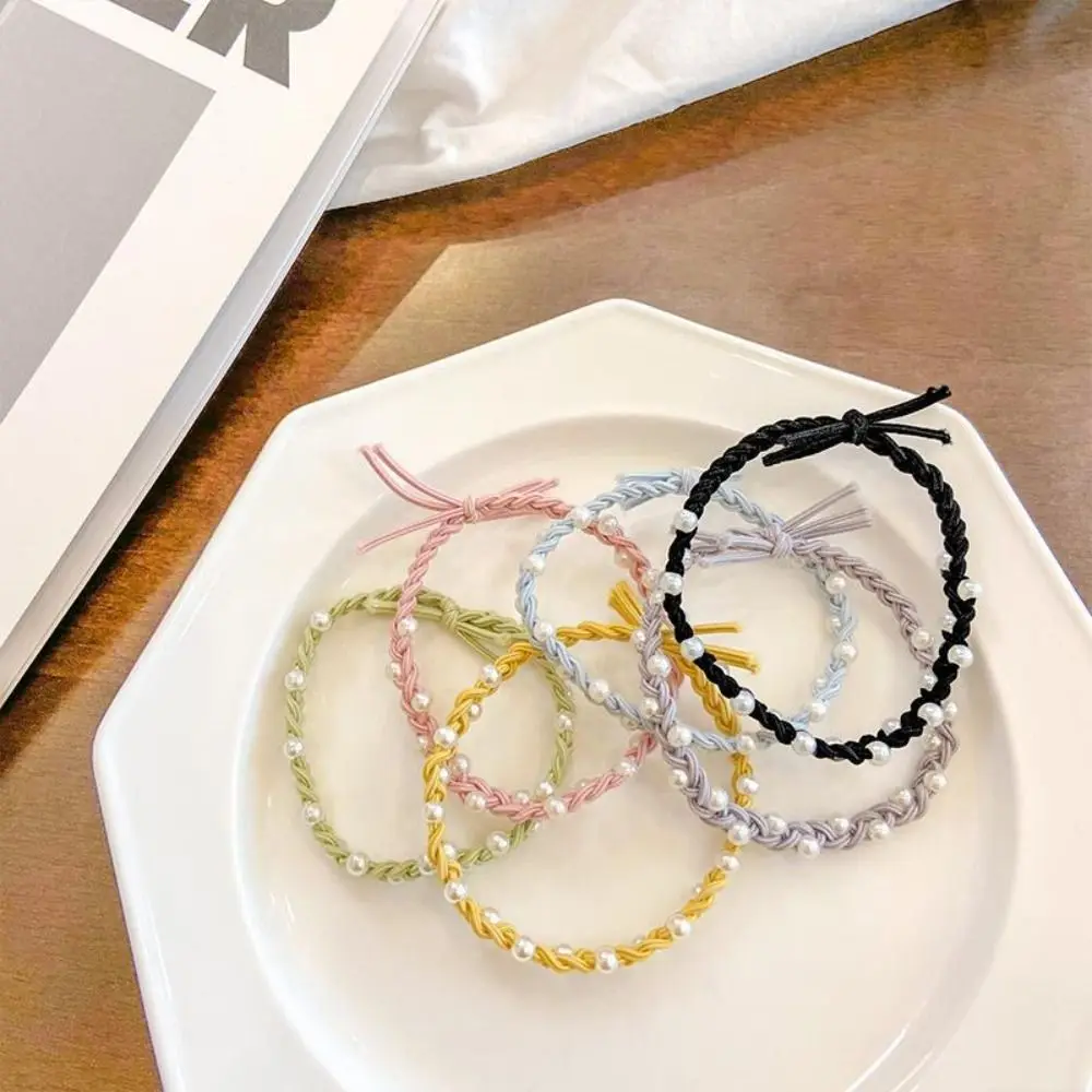 Ponytail Holder Simple Scrunchy Elastic Women Pearl Hair Rope Korean Style Hair Loop Hair Styling Accessory Woven Rubber Band