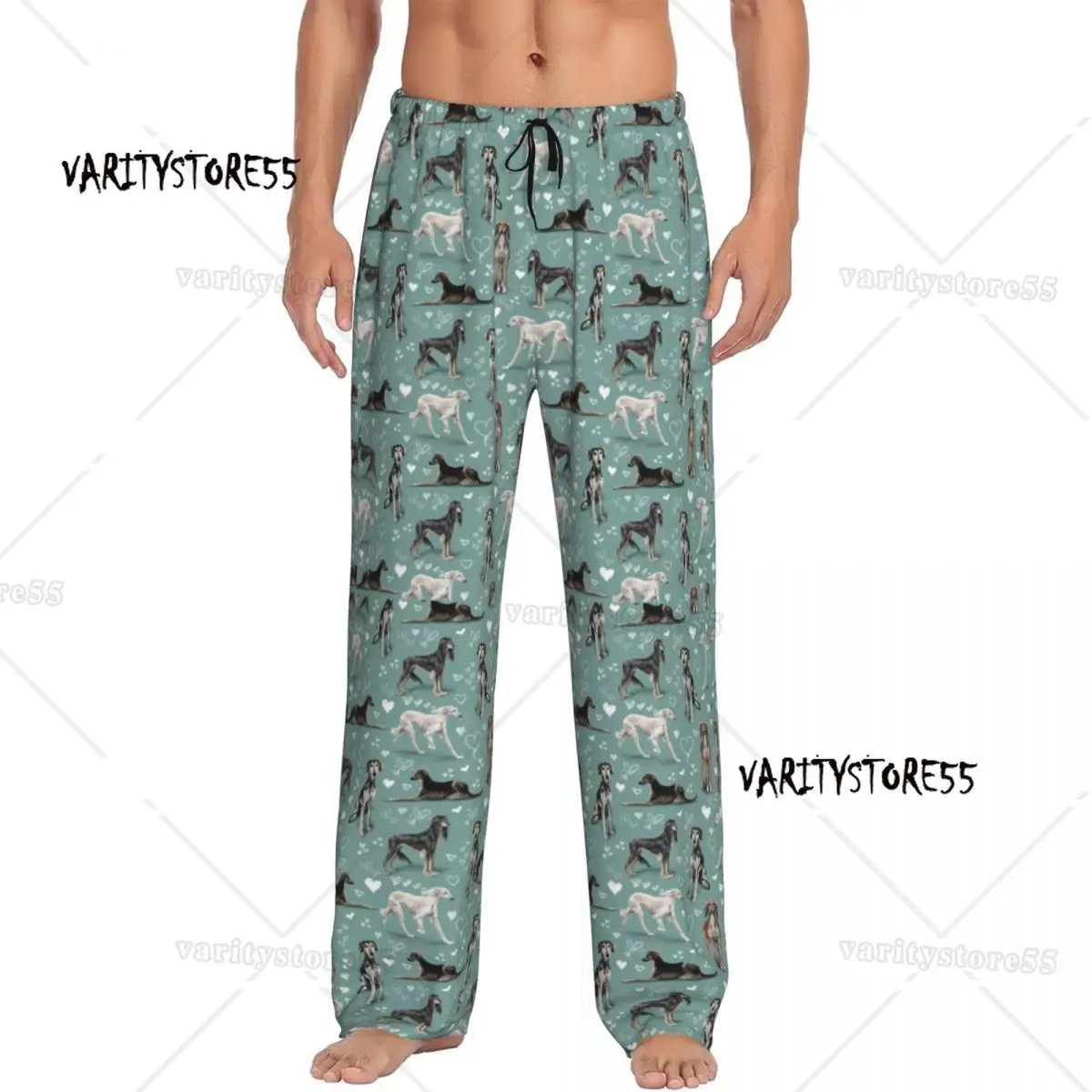 

Зеленые пижамные штаны на заказ, мужские пижамы для борзых и собак, одежда для сна для отдыха, эластичные штаны с карманами