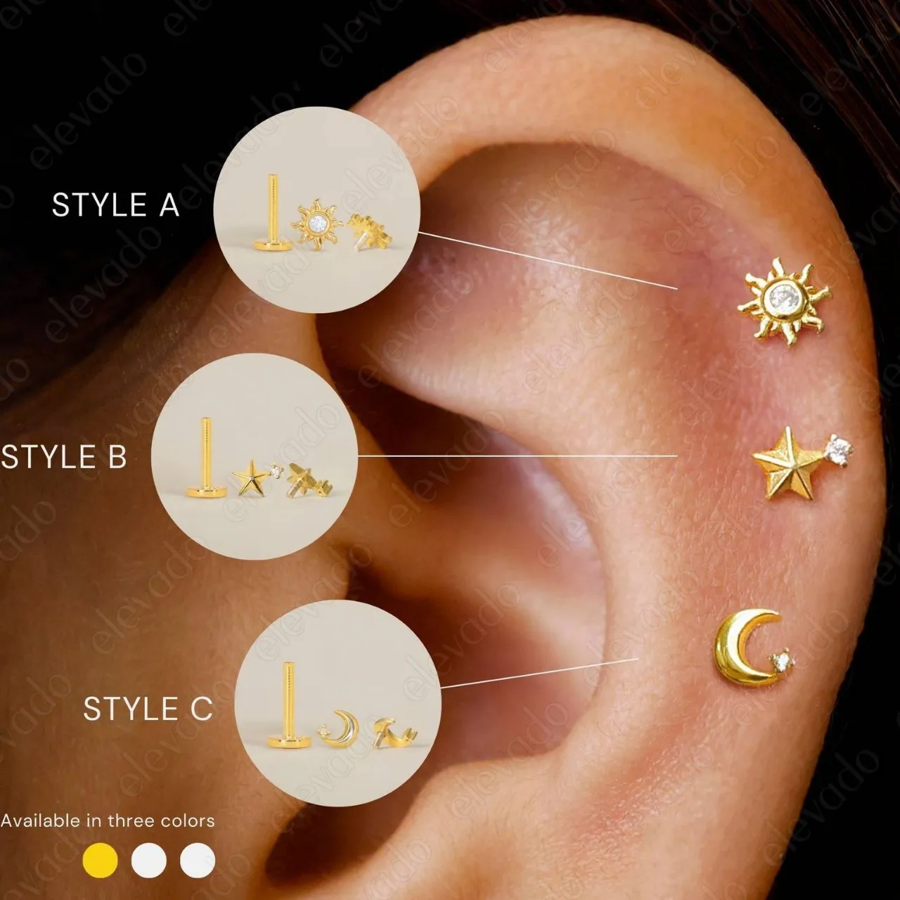 Minimalist 18K Gold Plated Stainless Steel Star Moon Sun Stud Earring Set for Women Versatile Daily Wear Jewelry Gift