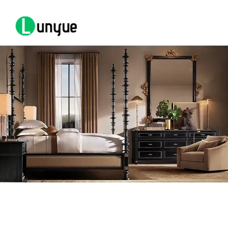 Retro Imitation Solid Wood Wide Dresser with 9 Drawers Embedded Panel Gorgeous Metal Handle Vintage Bedroom Storage Furniture