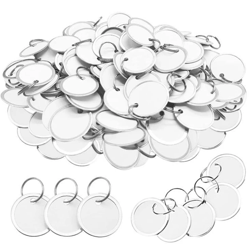 180 PCS Metal Rim Tags Key Tags With Metal Rings For Car Keys And Door Keys, White & Silver