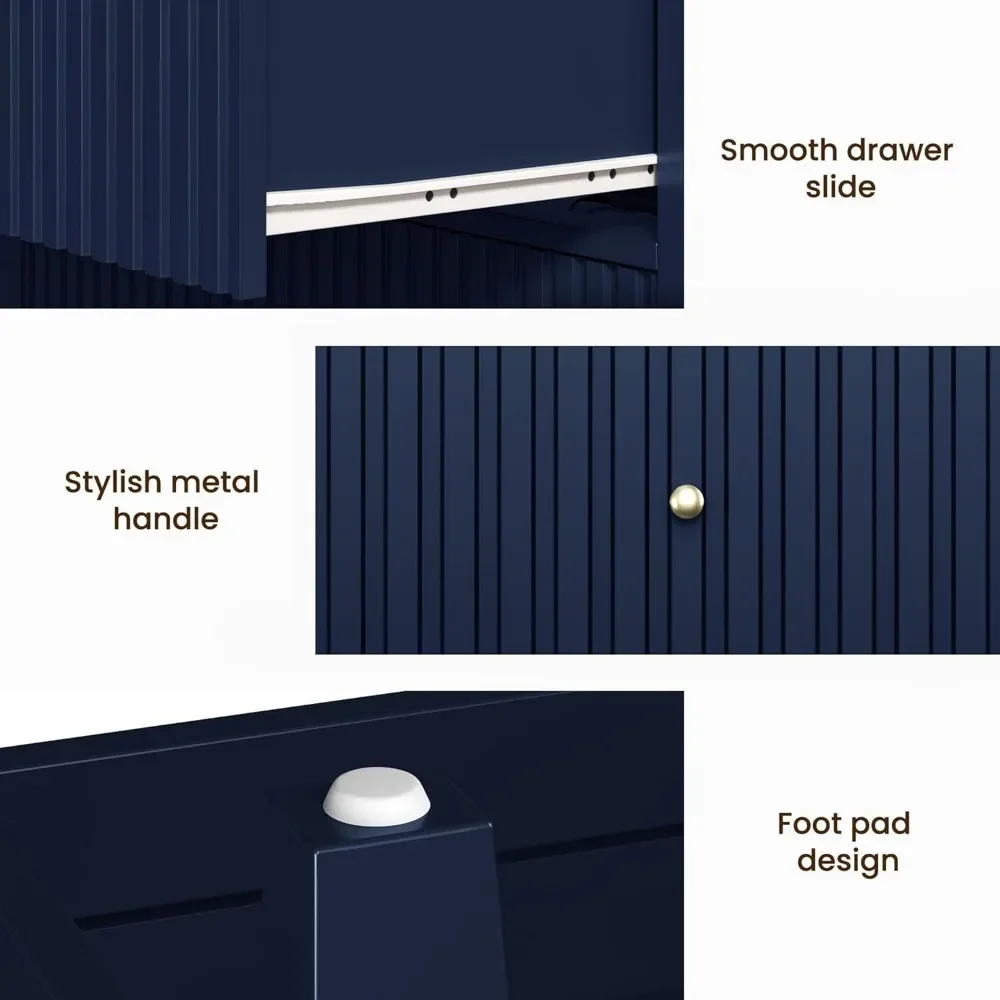 مجموعة منضدة واسعة 32 بوصة مكونة من 2، منضدة زرقاء كبيرة مع 3 أدراج، طاولة نهاية حديثة، طاولة بجانب الطاولة للمنزل و #5