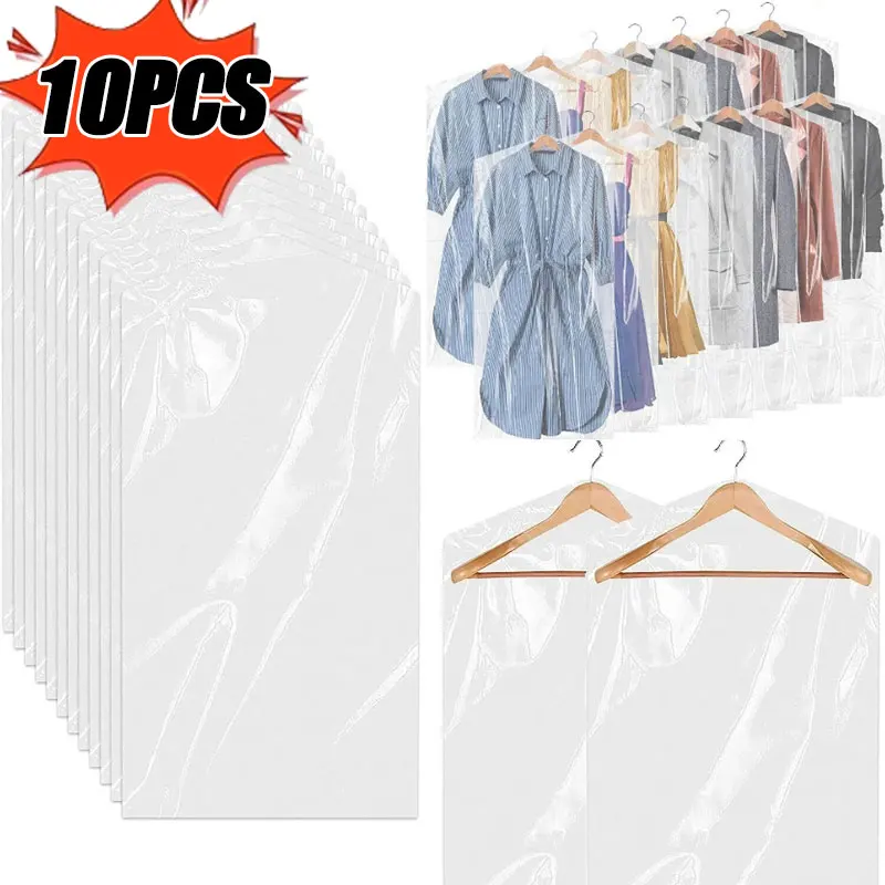 

1/10PCS Clothes Dust Cover Plastic Waterproof Transparent Clothing Covers Home Storage Bag Clothing Hanging Wardrobe Storage