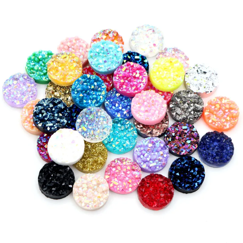 New Fashion 40pcs 8mm 10mm 12mm Mix AB Colors Natural ore Style Flat back Resin Cabochons For Bracelet Earrings accessories