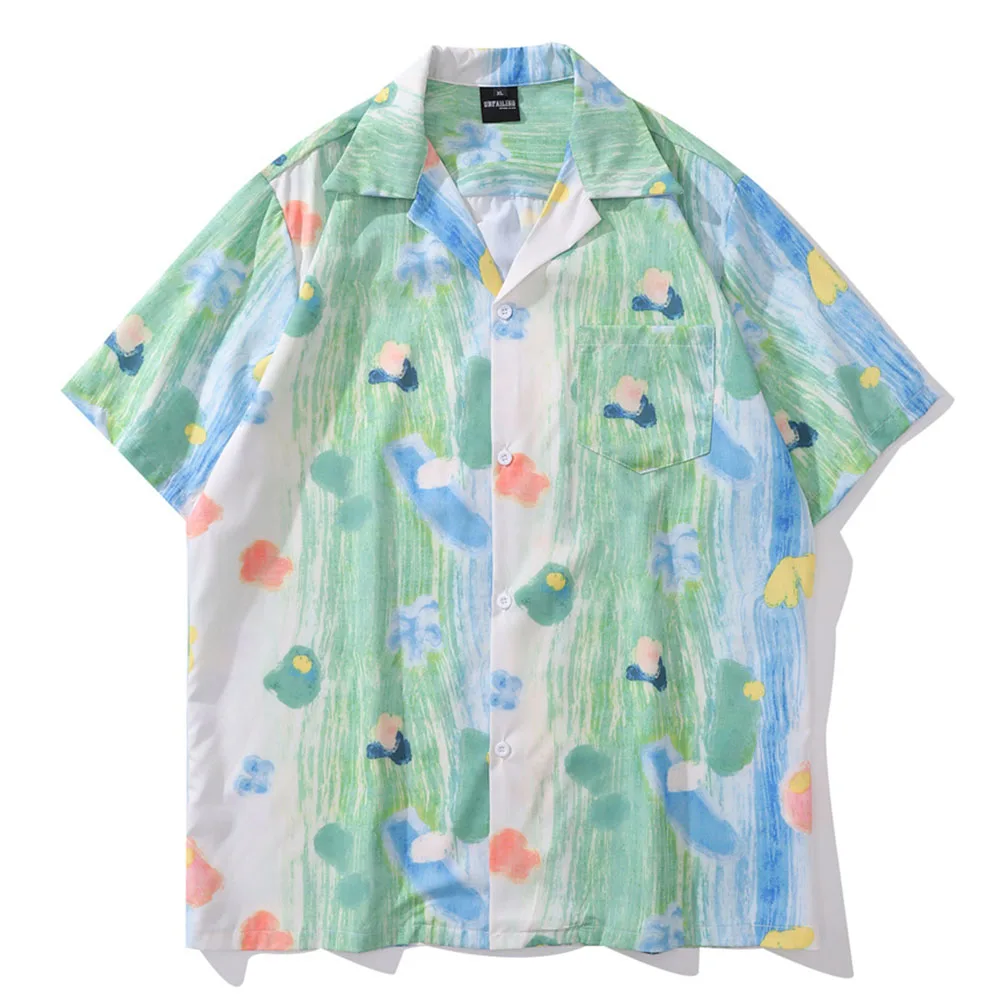 

Tie Dyeing Cuba Collar Vintage Men's Shirt Short Sleeve Casual Shirts for Man Beach Shirts