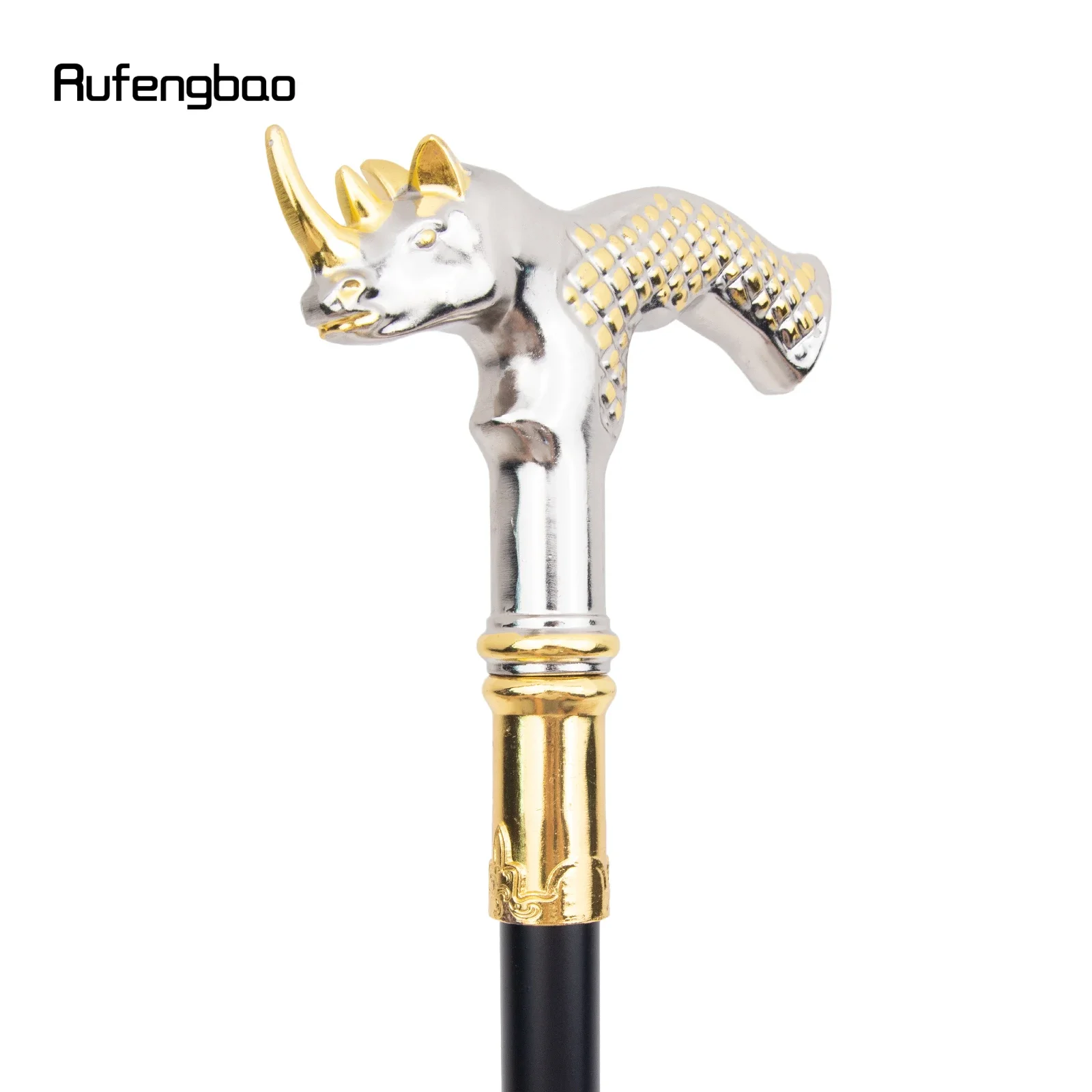 Golden White Rhinoceros Head Fashion Walking Stick Decorative Stick Cospaly Vintage Party Fashionable Walking Cane Crosier 91cm