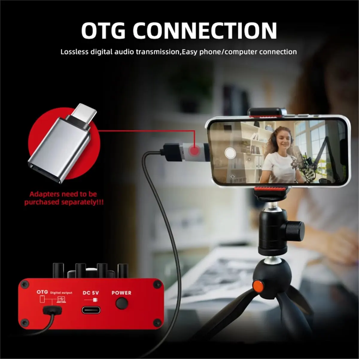 

*ABAB GBA Мини-звуковая карта Микрофон Звуковая карта Bluetooth OTG Функция для компьютера Singin Stage Прямая трансляция Красный