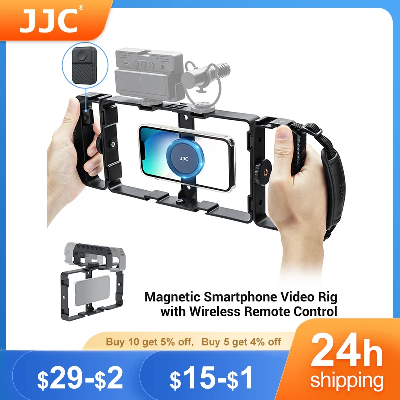 

JJC Magnetic Smartphone Video Rig Kit with Cold Shoe Hand Grip Filmmaking Case Phone Video Stabilizer Tripod Mount for iPhone14