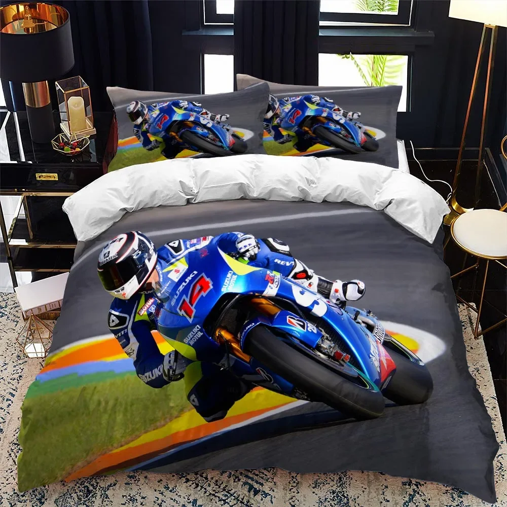 Motorcycle Rider Bed Duvet Cover  Set Queen Calico Twin Size Comforter Cover Bedding Set Single King Soft Polyester Quilt Cover