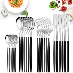 24pcs Black Western Dinnerware Set Stainless Steel Cutlery Set Fork Knife Spoon Tableware Set Flatware Set Silverware Set