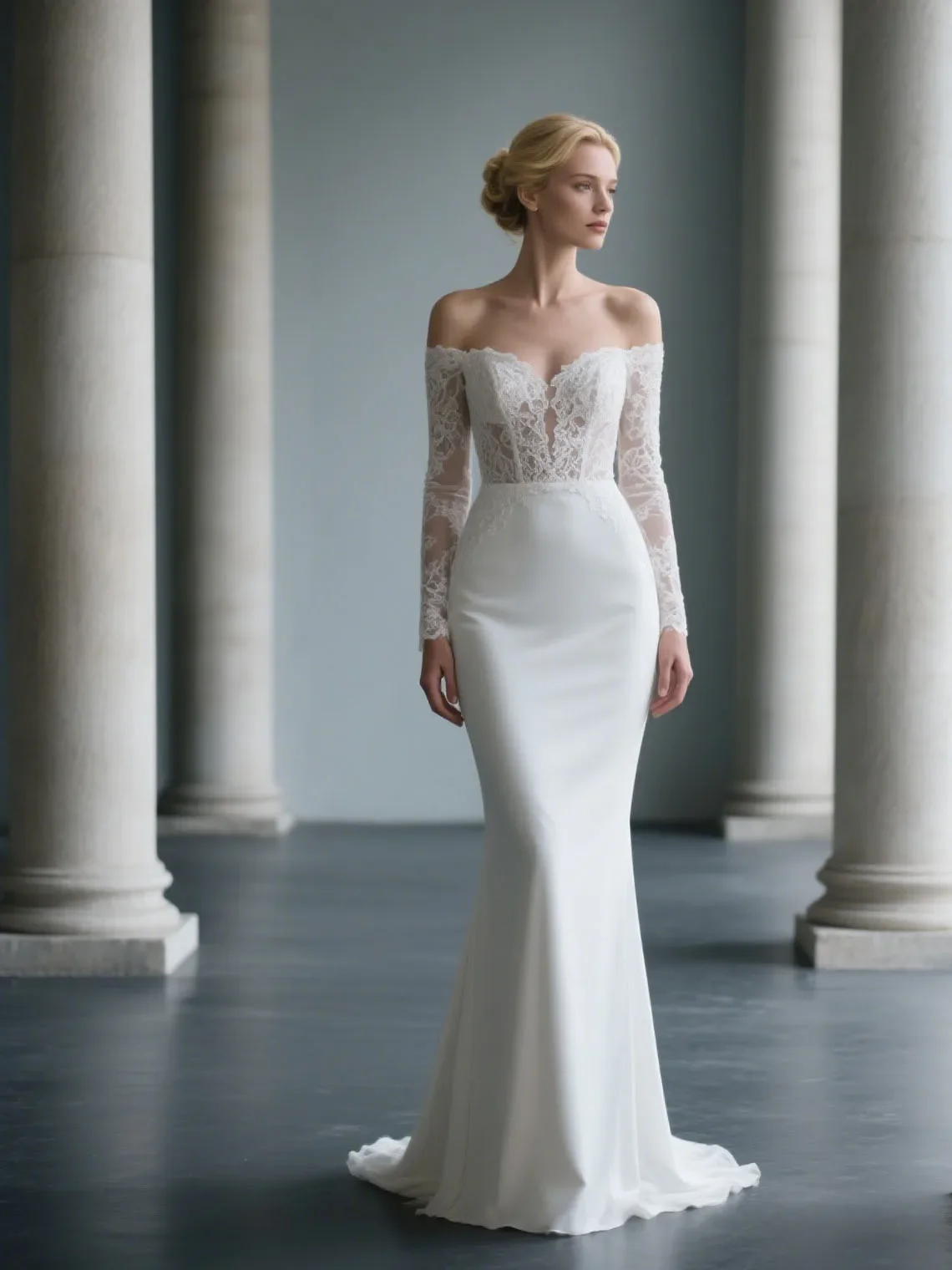 

Free Customized Sexy Graceful Mermaid Bridal Gown Off Shoulder Long Sleeves Lace With Appliques Casual Beach Wedding Dresses