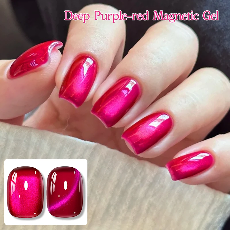 10ml ディープパープルレッドキャットアイマグネティックジェルネイルポリッシュ レッドドラゴンフルーツグリッターカラー セミパーマネントネイルポリッシュ UV LEDネイルジェル
