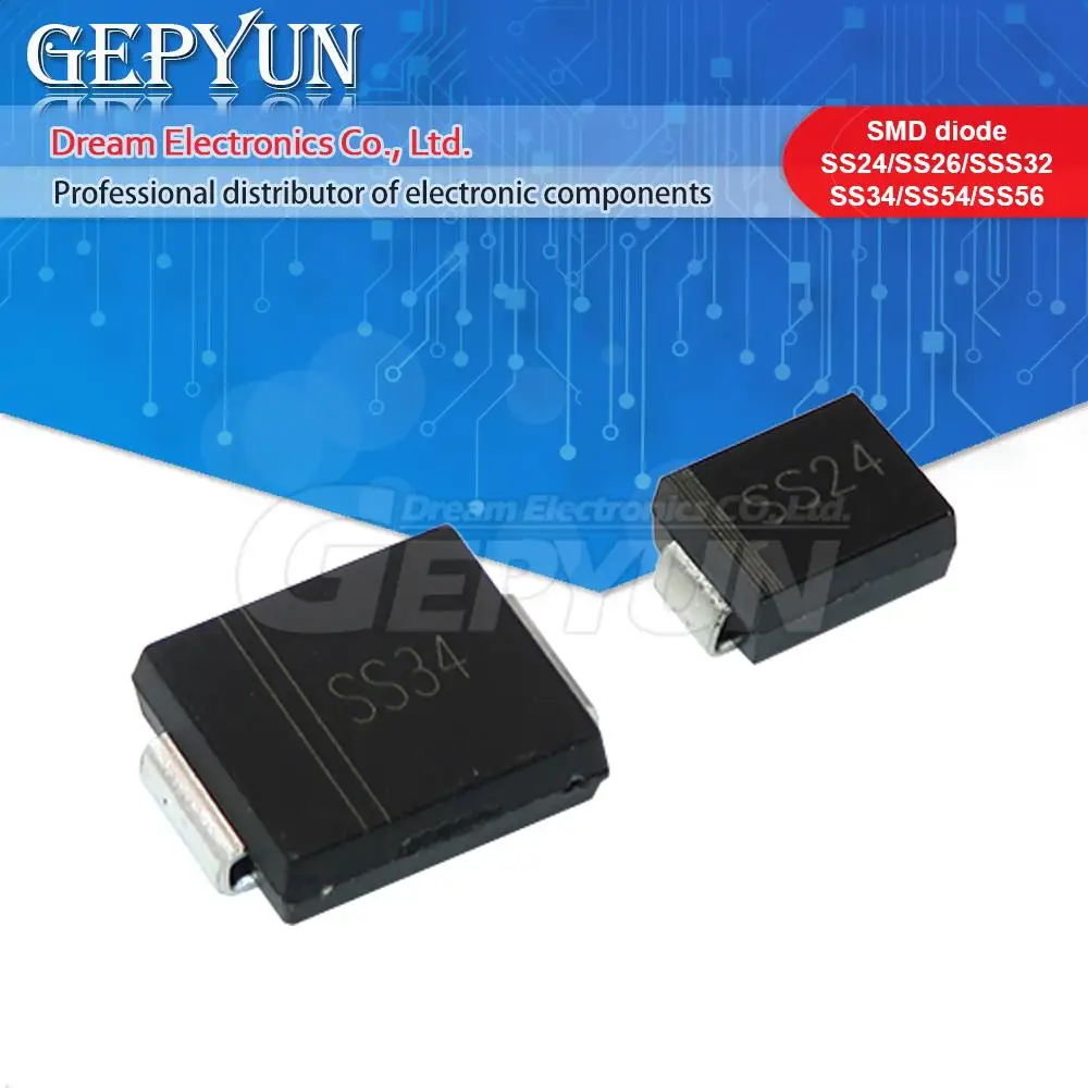 50pcs SMB Schottky Rectifier Diodes SS24 SS26 SS34 SS54 SS56 SMC suitable for power appliances