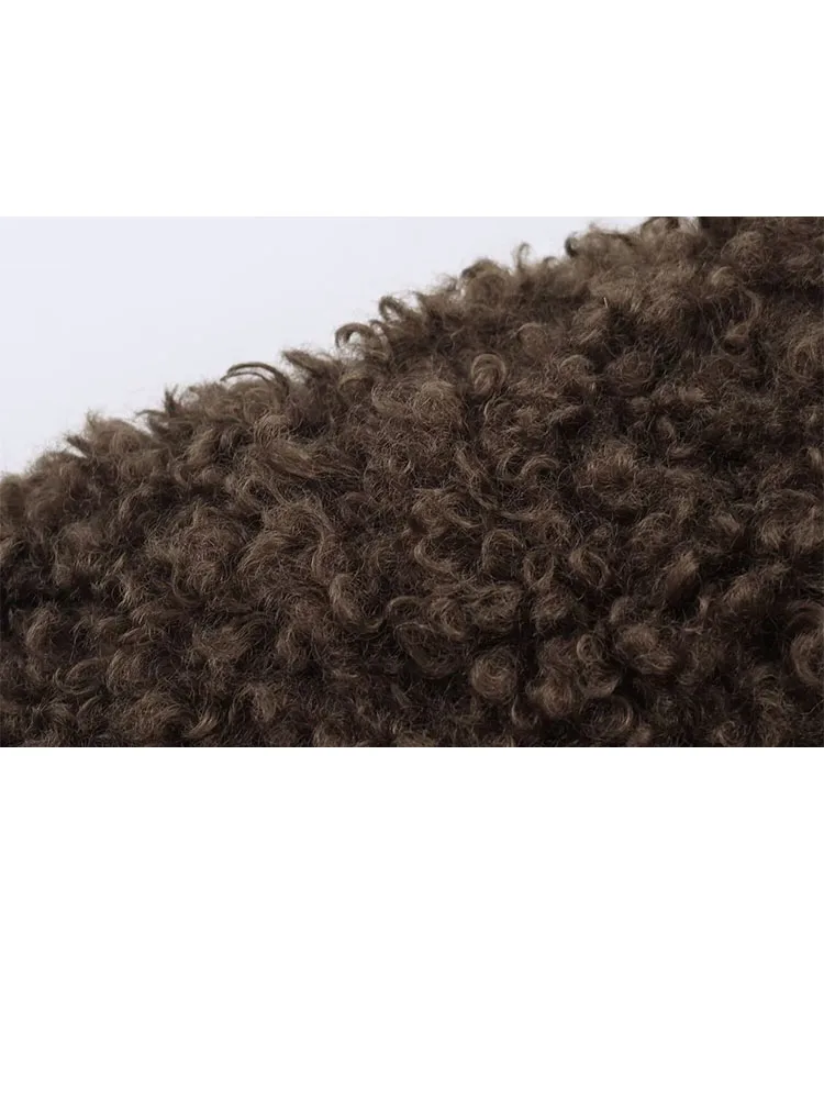 HH mujer nuevo invierno solapa cremallera manga larga chaquetas de lana sintética mujer suelta ocio moda calle estilo Chaqueta corta